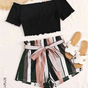 High waisted shorts and crop top